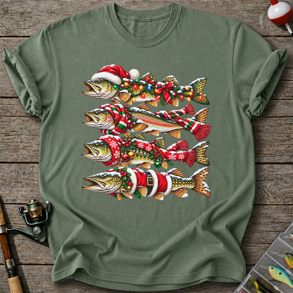 Christmas Trout Fishing Holiday Graphic T-Shirt