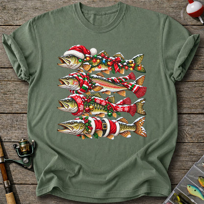 Christmas Trout Fishing Holiday Graphic T-Shirt