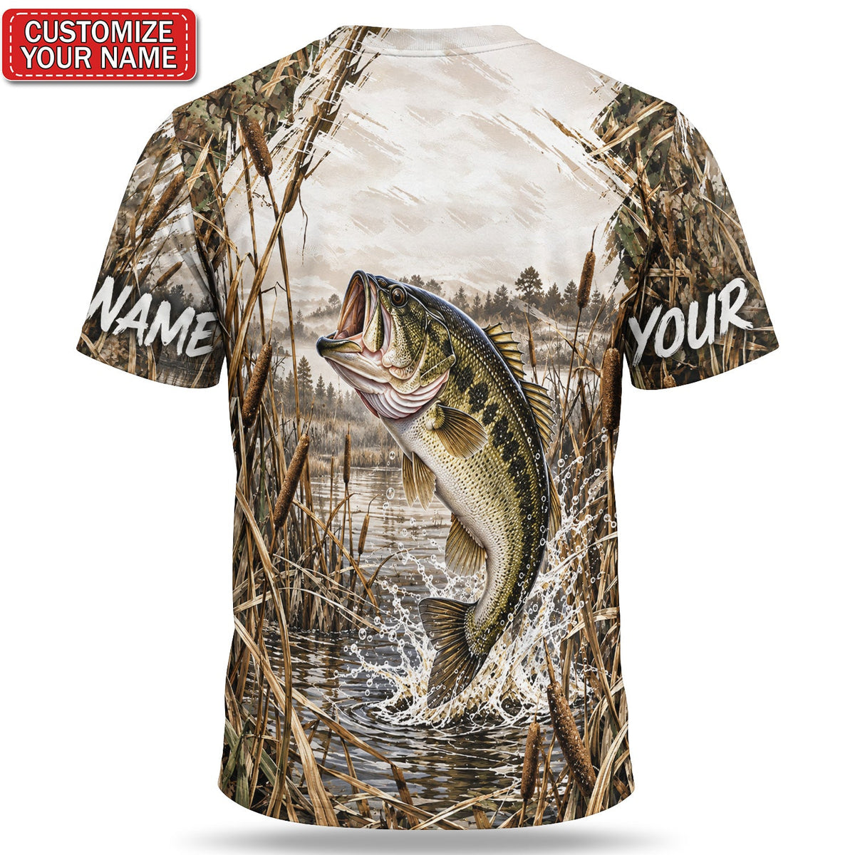 Personalized Largemouth Bass Fishing Graphic T-Shirt