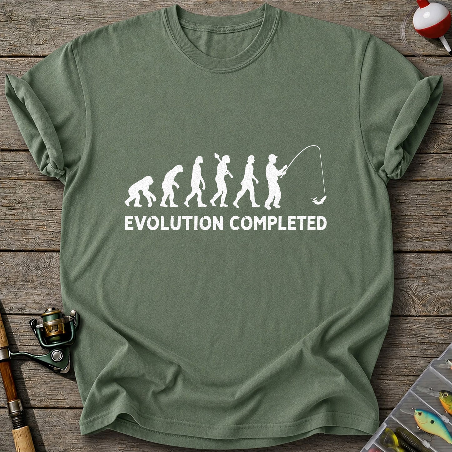 Evolution Completed Angler Silhouette Funny Fishing T-Shirt