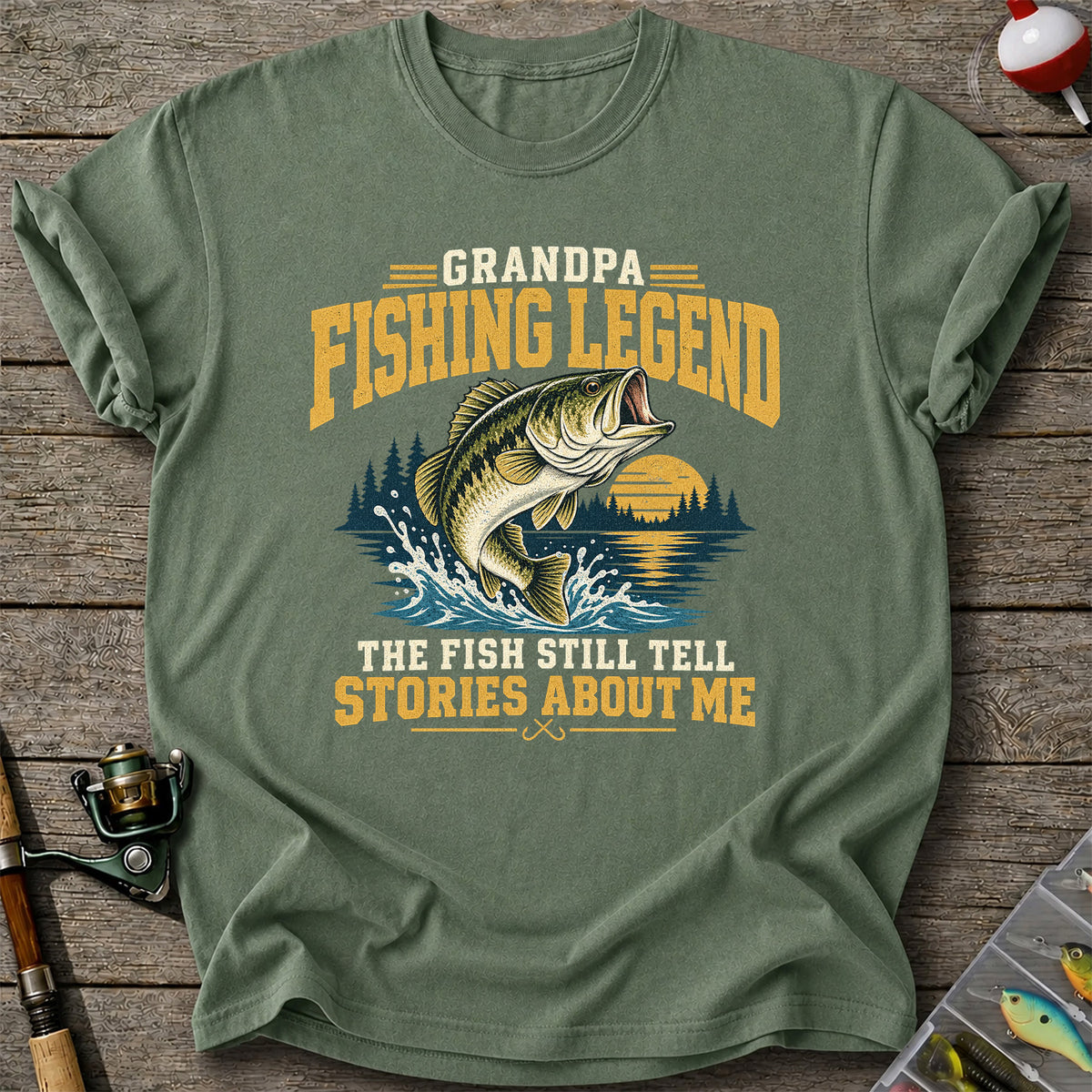 Grandpa Fishing Legend Jumping Bass Vintage Fishing T-Shirt