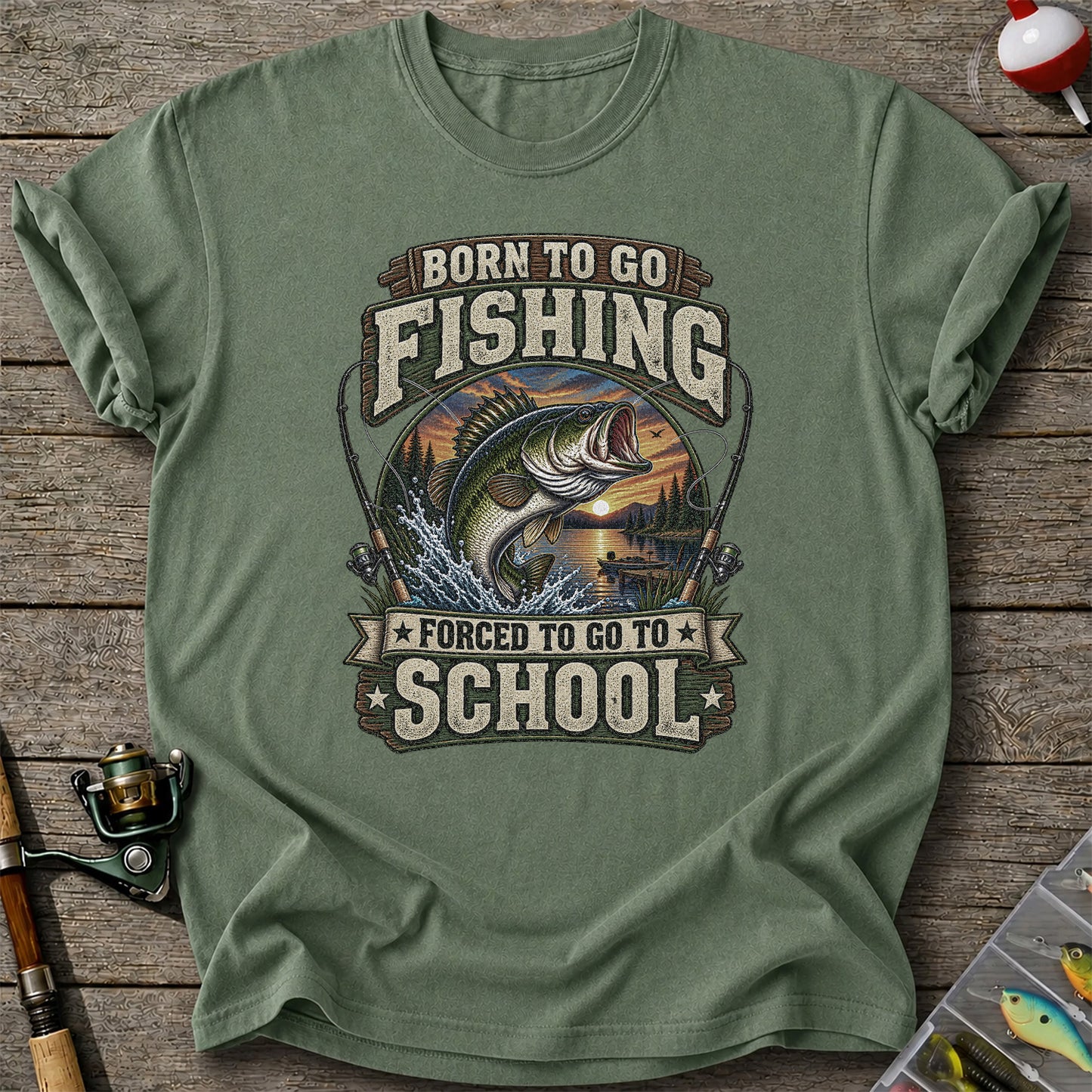 Born to Go Fishing Forced to Go to School Bass T-Shirt