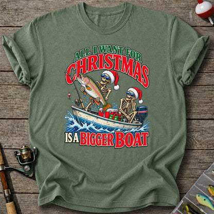 All I Want for Christmas Is a Bigger Boat Skeleton Rainbow Trout Fishing T-Shirt