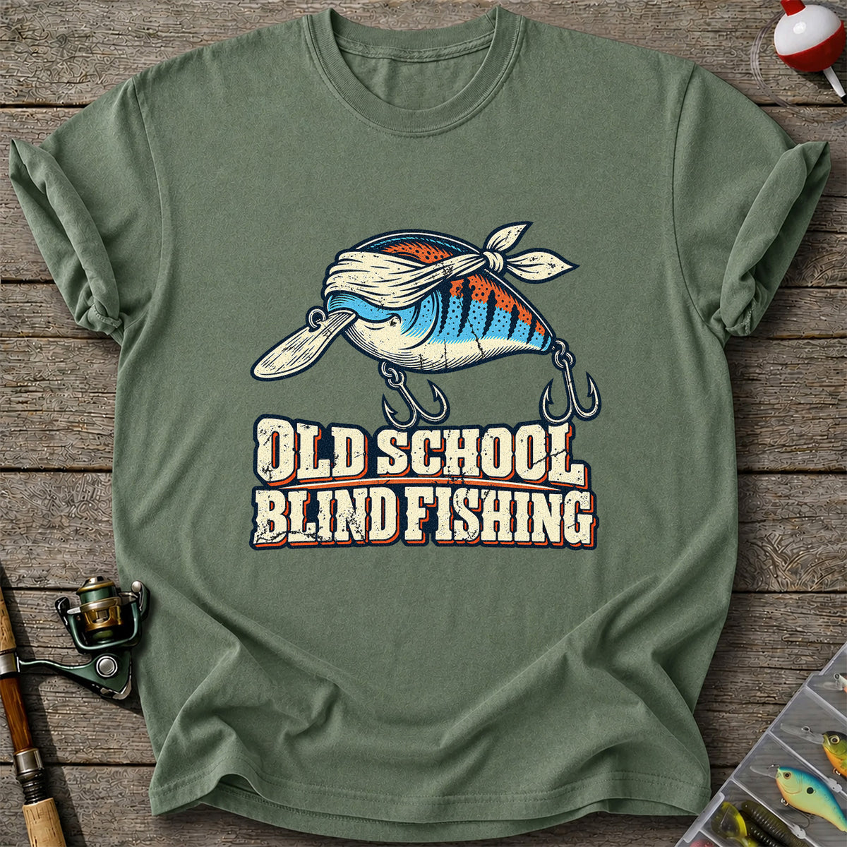 Old School Blind Fishing Blindfolded Lure Graphic T-Shirt