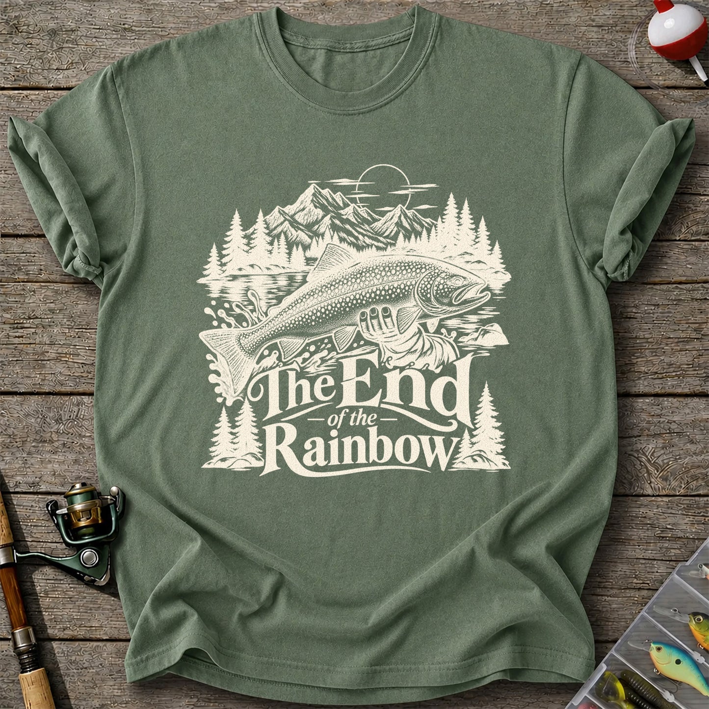 The End of the Rainbow Trout and Mountain Fishing Graphic T-Shirt
