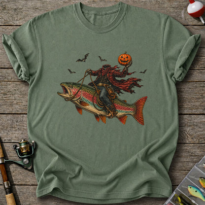 Halloween Cowboy Trout Fishing T-Shirt Pumpkin Fishing Tee