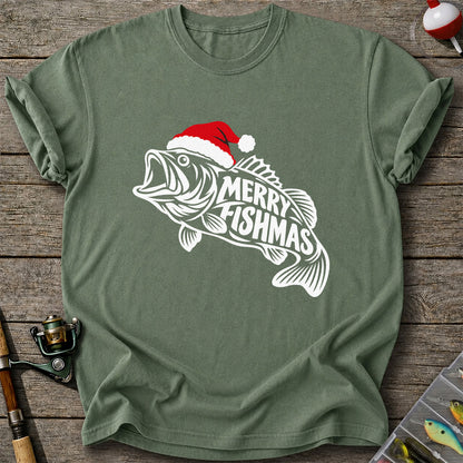Santa Hat Fish Christmas Fishing Graphic T-Shirt