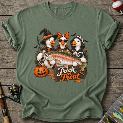 Trick of Trout Halloween Ducks with Rainbow Trout Fishing T-Shirt