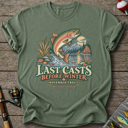 Last Casts Before Winter November Rainbow Trout Fishing Graphic T-Shirt