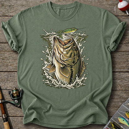 Largemouth Bass Striking a Frog Lure Fishing Graphic T-Shirt