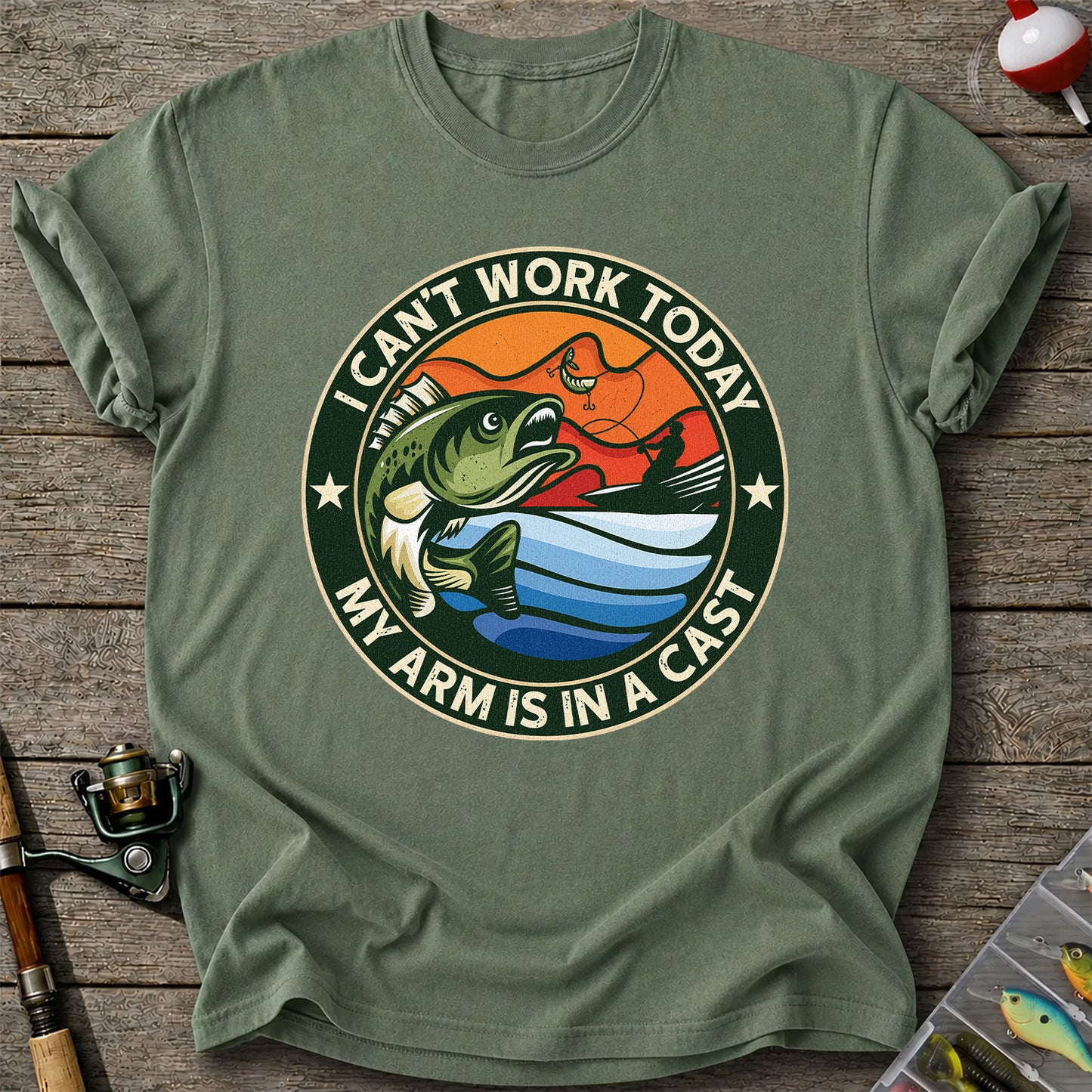 I Can't Work Today My Arm Is in a Cast Bass Fishing T-Shirt