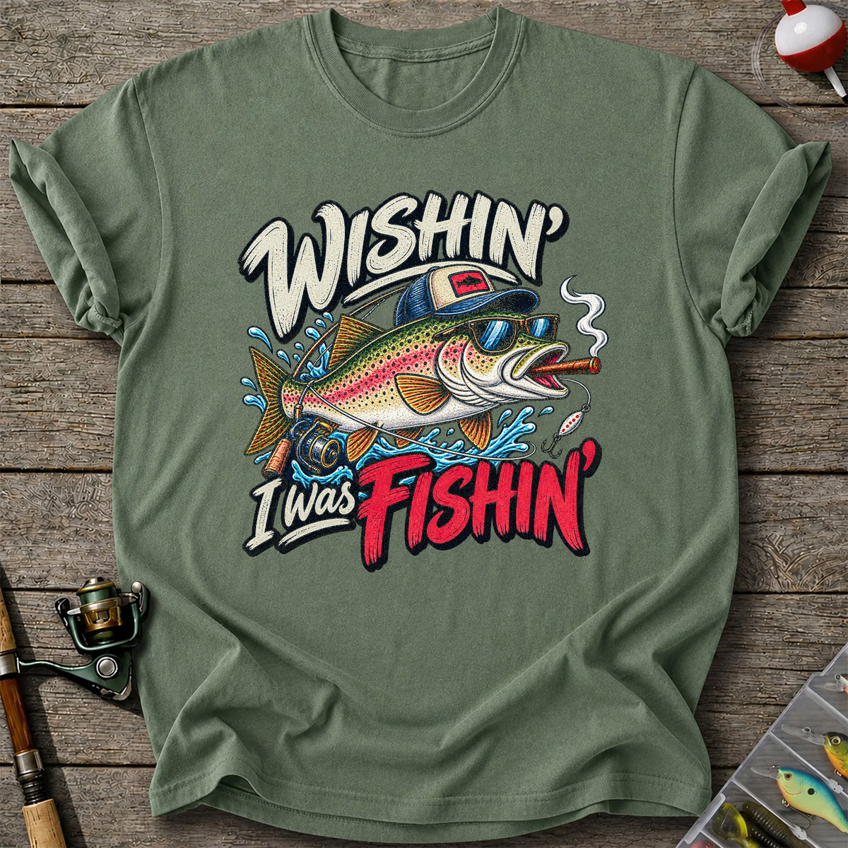 Wishin' I Was Fishin' Funny Rainbow Trout Fishing T-Shirt