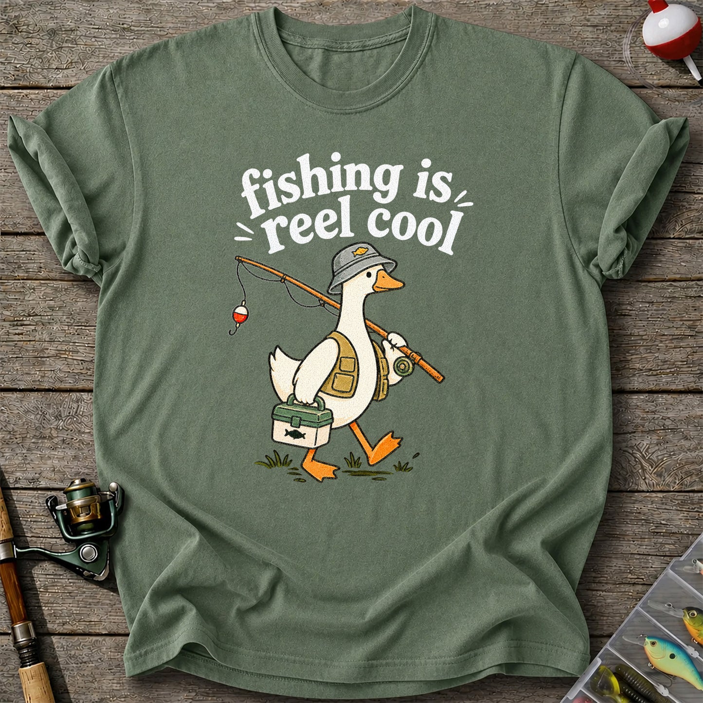 Fishing Is Reel Cool Duck Angler Funny Fishing T-Shirt
