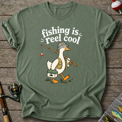Fishing Is Reel Cool Duck Angler Funny Fishing T-Shirt