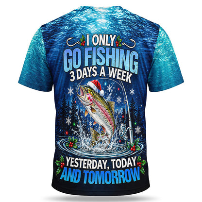 Christmas Trout and Fishing Rod Underwater 3D Fishing T-Shirt