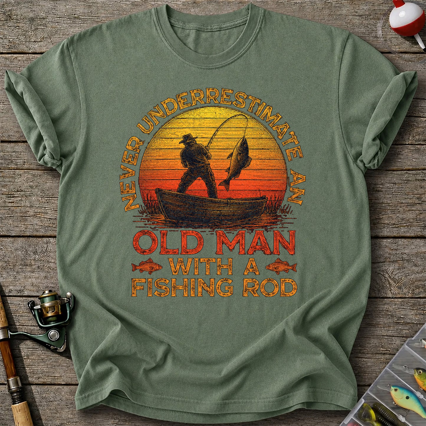 Never Underestimate an Old Man with a Fishing Rod Shirt