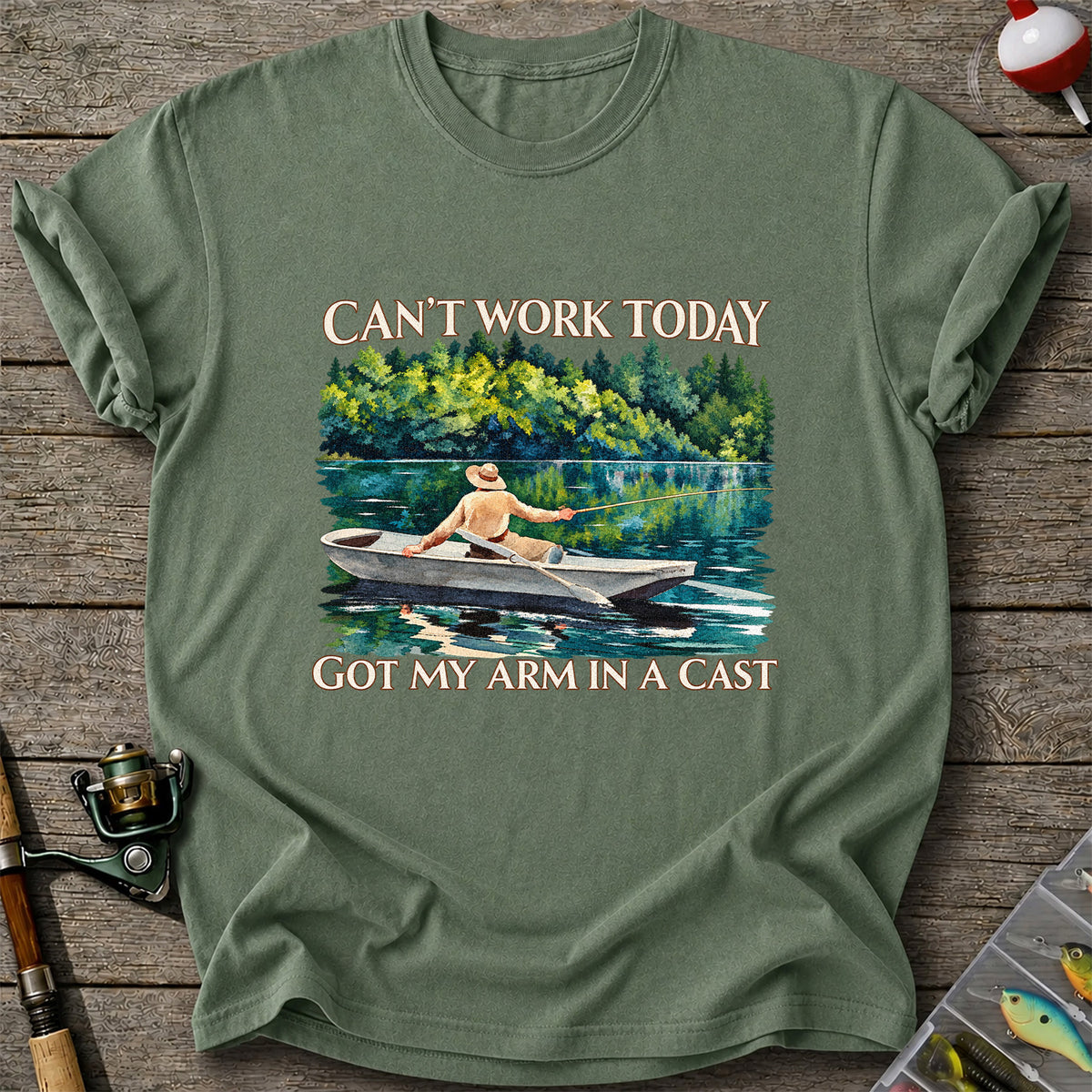 Can't Work Today Got My Arm in a Cast Fishing Boat T-Shirt