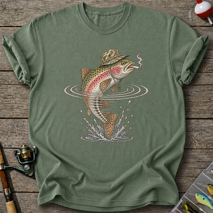 Cigar Smoking Trout in Fishing Hat Graphic T-Shirt