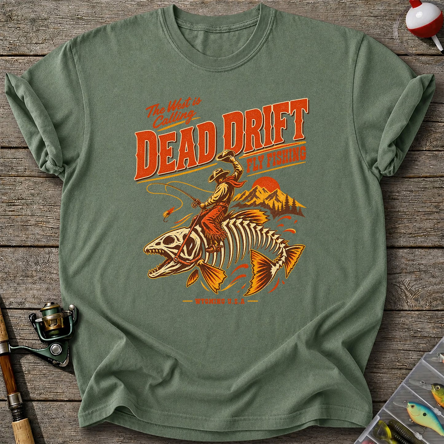 The West Is Calling Dead Drift Fly Fishing Wyoming T-Shirt