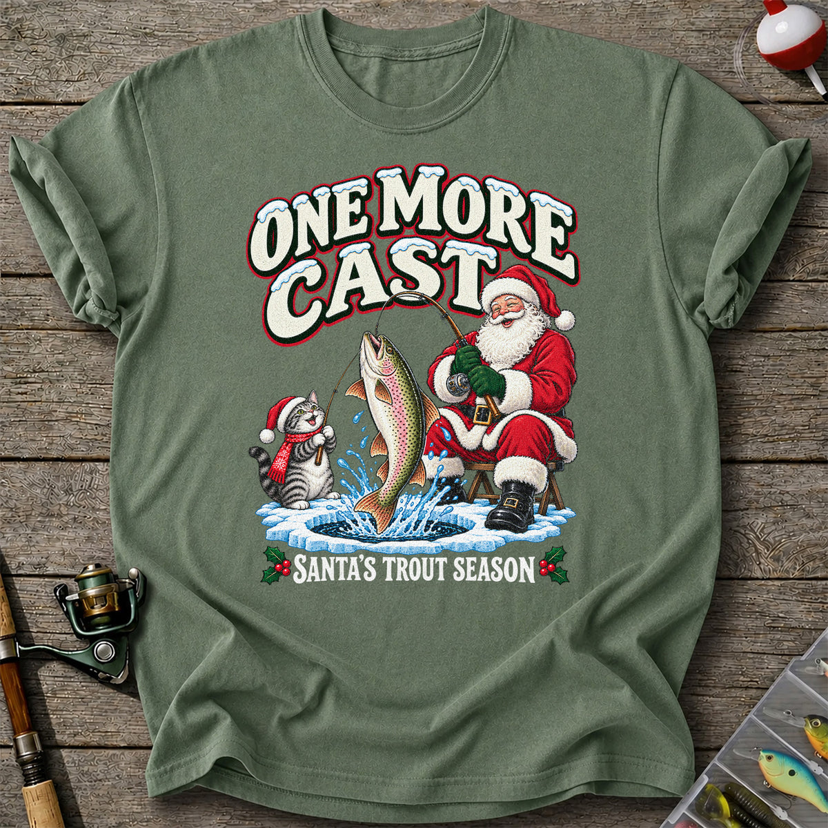One More Cast Santa's Trout Season Christmas Fishing T-Shirt