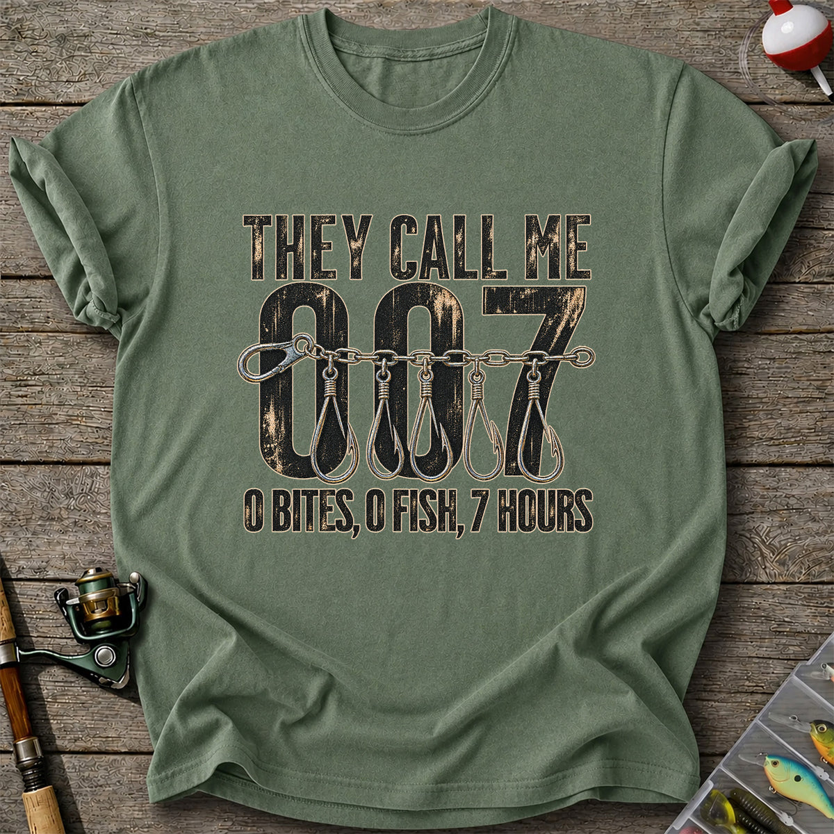 Zero Bites Fishing Hook Funny Graphic T-Shirt