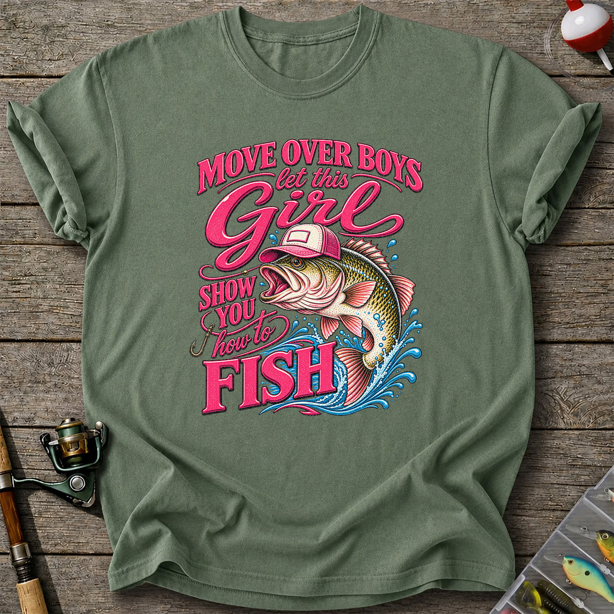 Move Over Boys Let This Girl Show You How to Fish Bass in Pink Hat Fishing T-Shirt