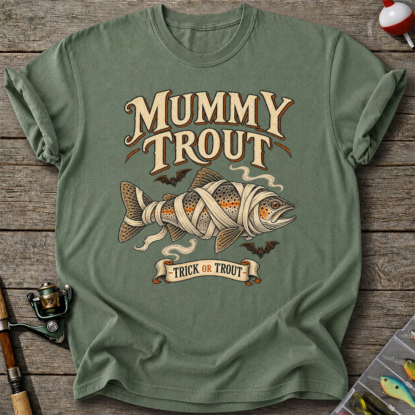 Mummy Trout Trick or Trout Halloween Fishing T-Shirt