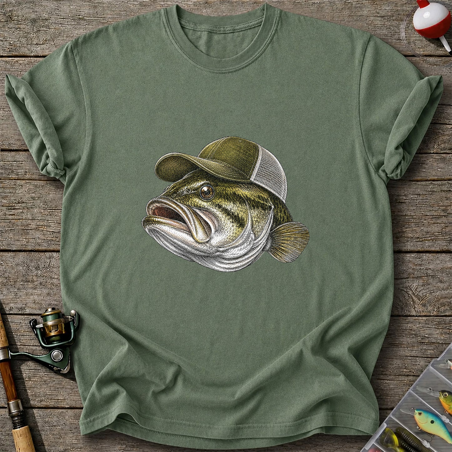 Bass Wearing Trucker Hat Fishing Graphic T-Shirt