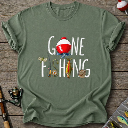 Gone Fishing Bobber Rod and Lure Graphic T-Shirt