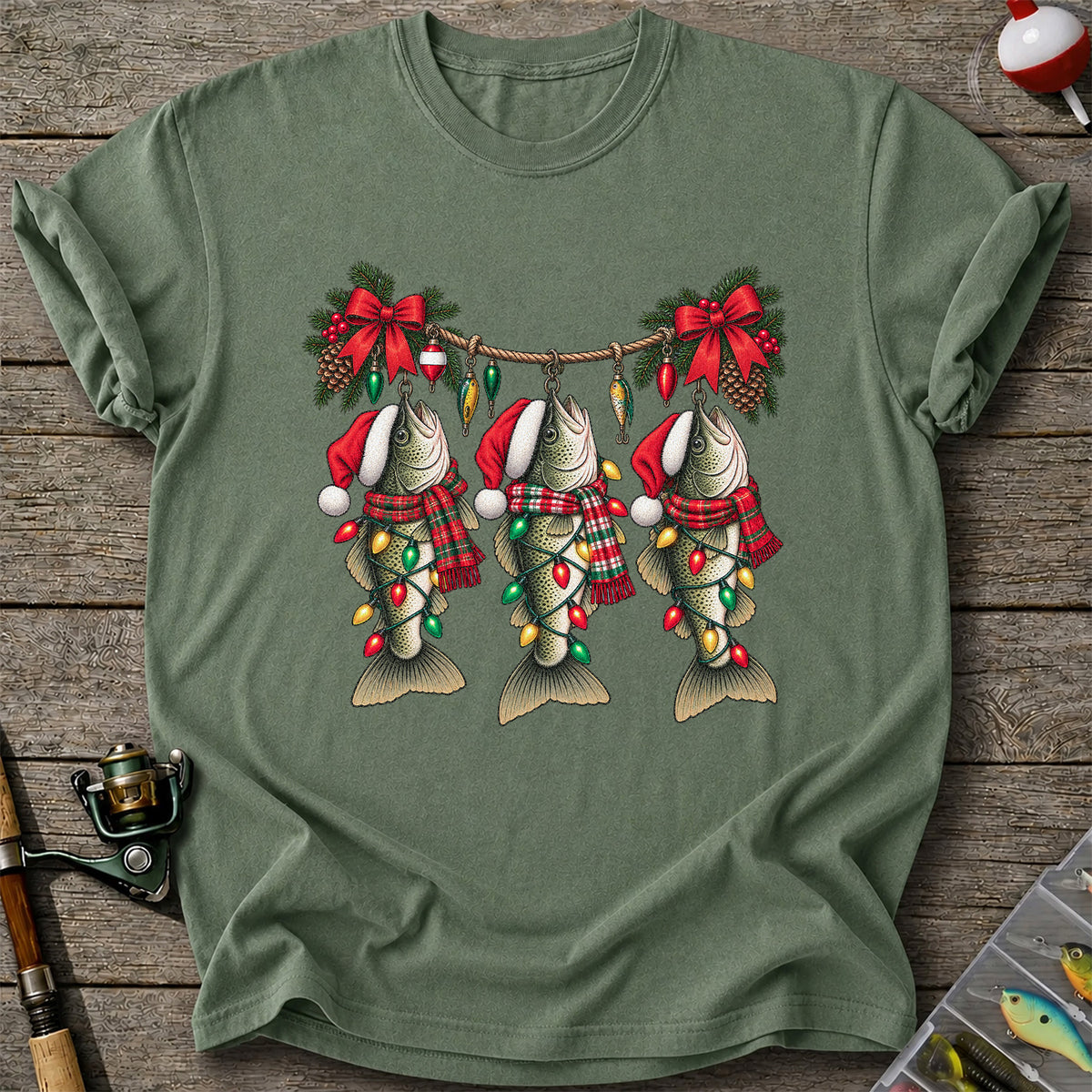 Christmas Fish Ornament Fishing Graphic T-Shirt