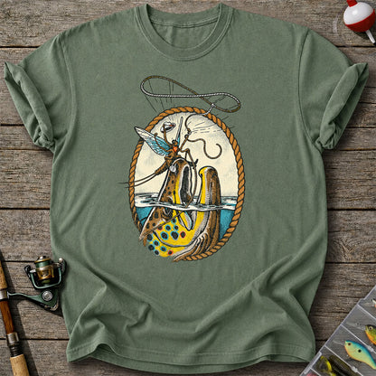 Brown Trout and Winged Fly Angler Vintage Fishing Graphic T-Shirt