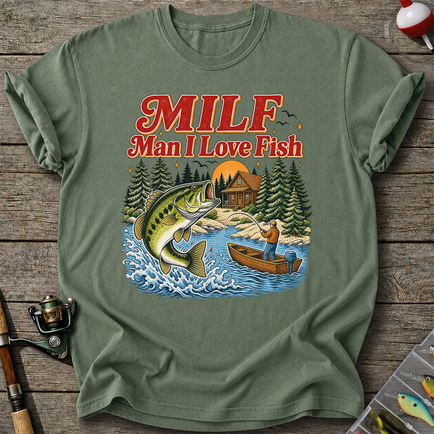 MILF Man I Love Fish Bass Lake Fishing Graphic T-Shirt