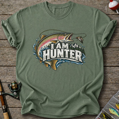 I Am Hunter Rainbow Trout Fly Fishing Mountain Graphic T-Shirt