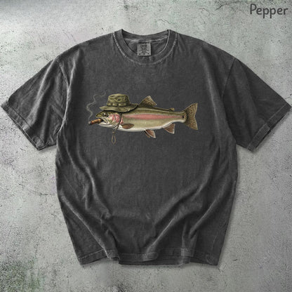 Vintage Smoking Hat Angler Fishing Shirt