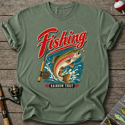 Vintage Rainbow Trout Fishing Graphic T-Shirt
