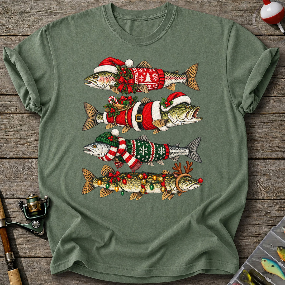 Christmas Fish Collection Festive Fishing Graphic T-Shirt