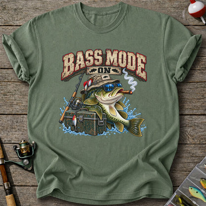 Bass Mode On Funny Bass with Cigar Fishing Graphic T-Shirt