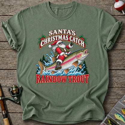 Santa's Christmas Catch Rainbow Trout Fishing T-Shirt