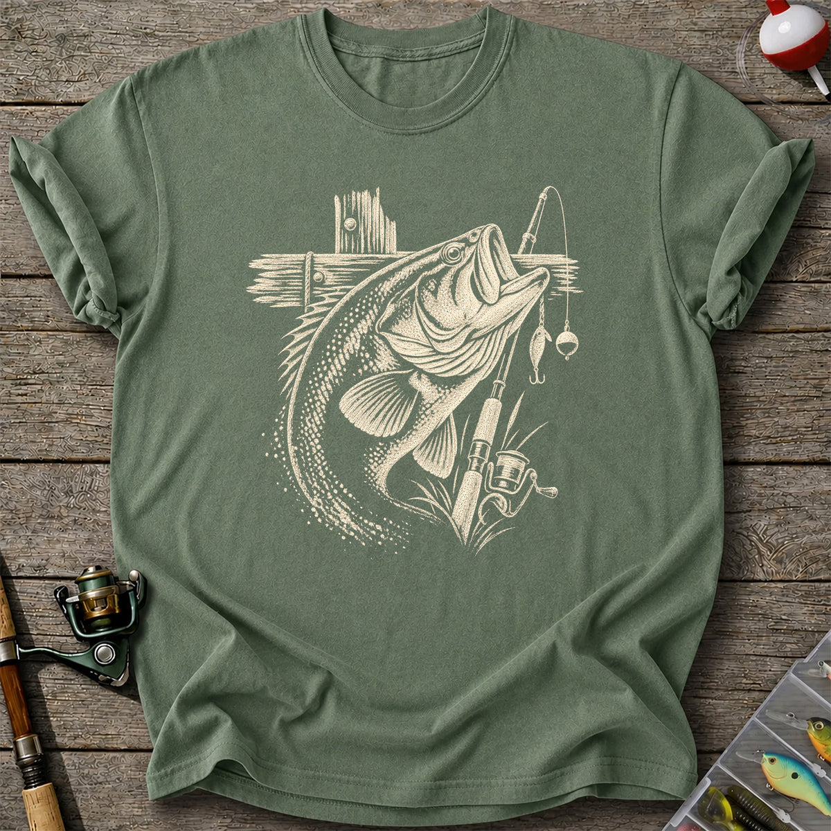 Largemouth Bass Fishing Rod Vintage Graphic T-Shirt