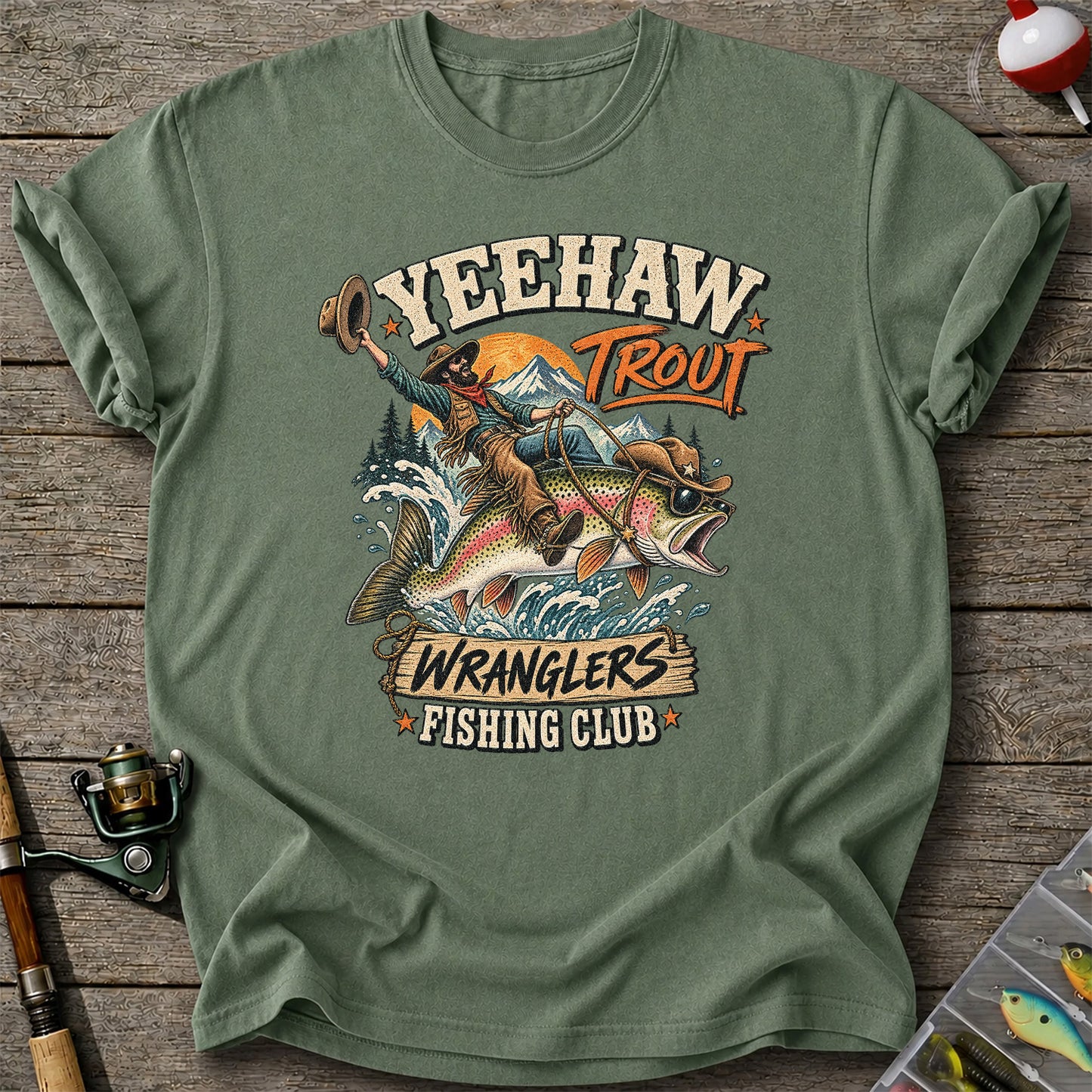 Yeehaw Trout Wranglers Fishing Club Cowboy Graphic T-Shirt