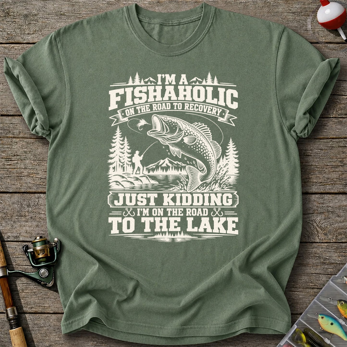 I'm a Fishaholic On the Road to Recovery Funny Trout Fishing T-Shirt