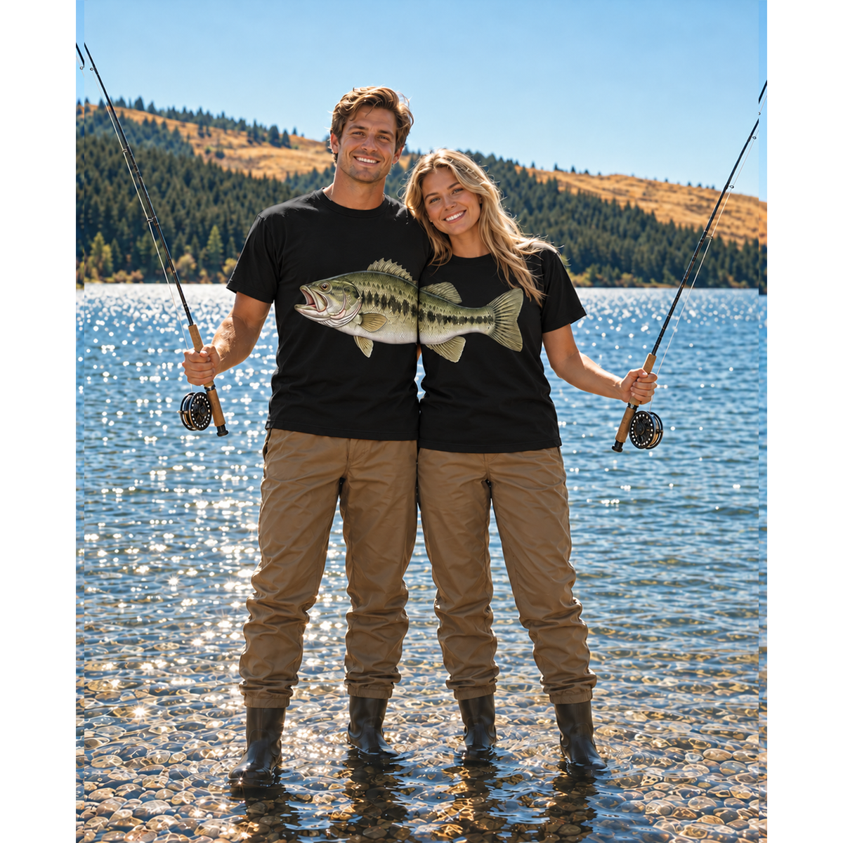 Matching Bass Fishing Couple T-Shirt, Gift for Him, Her