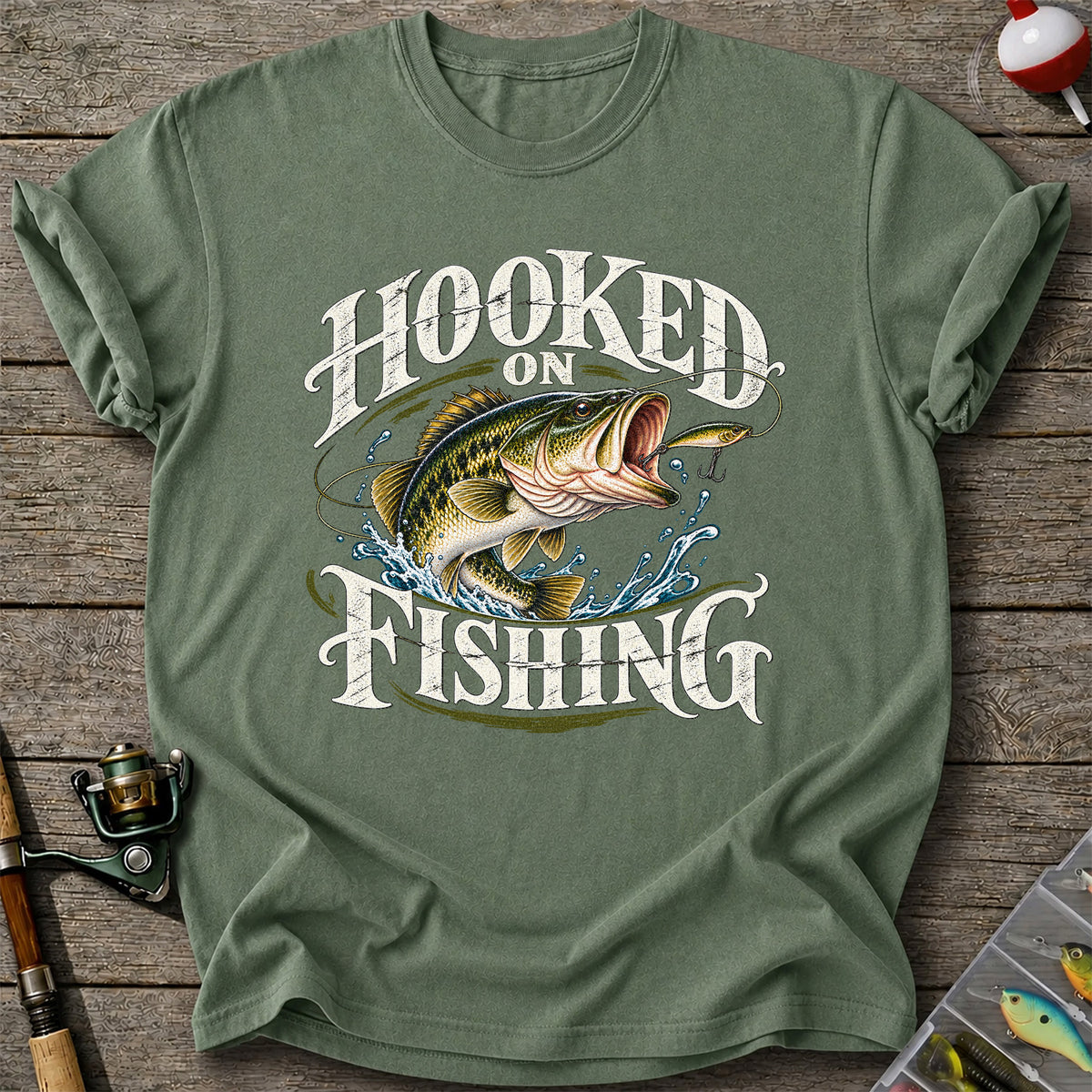 Hooked on Fishing Largemouth Bass Graphic T-Shirt