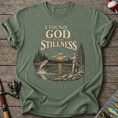 I Found God in the Stillness Trout Fly Fishing Sunset T-Shirt