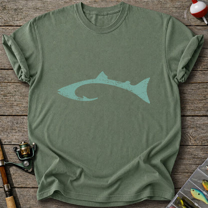 Distressed Salmon Fish Hook Silhouette Fishing T-Shirt