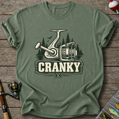 Cranky Vintage Spinning Reel Fishing Graphic T-Shirt
