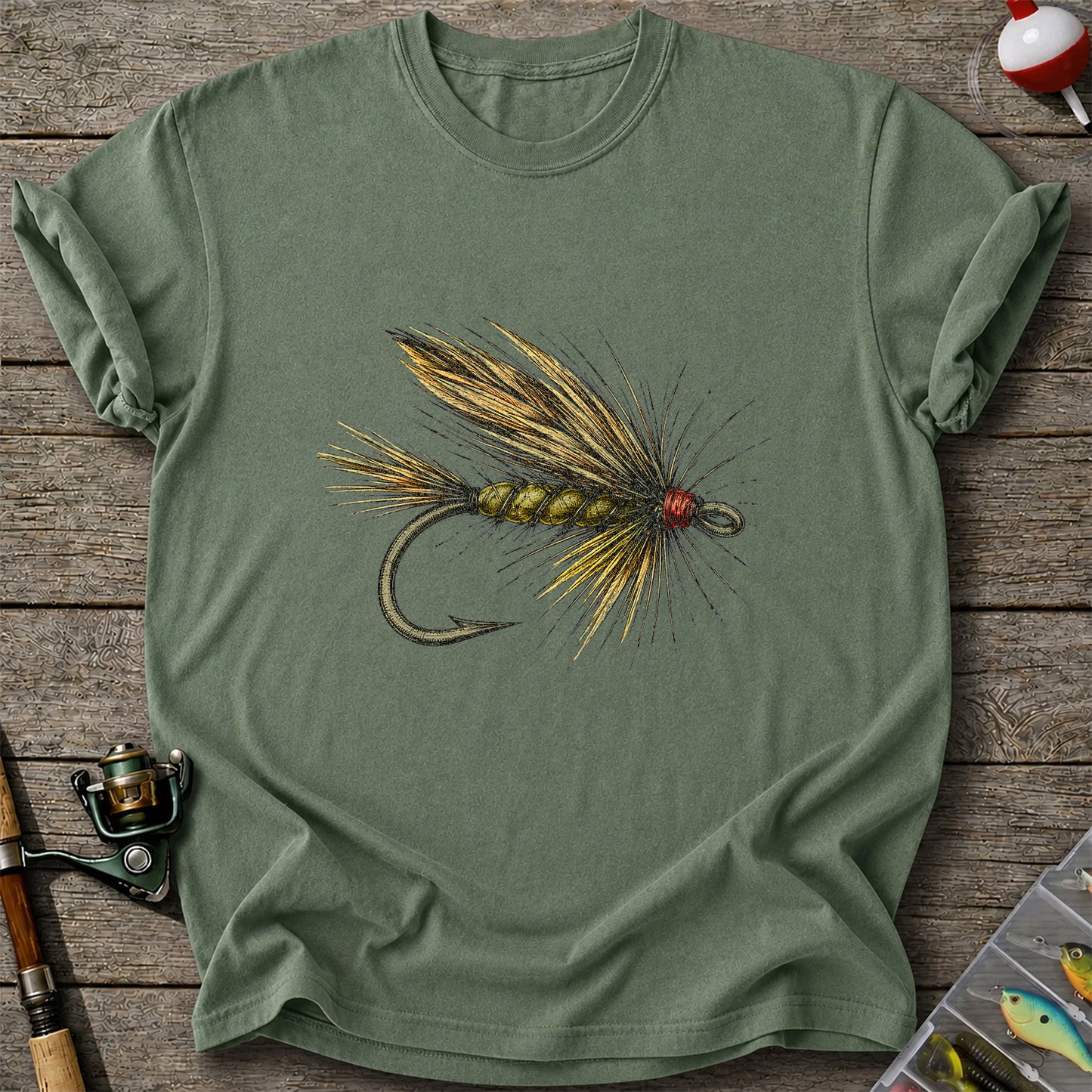 Vintage Fly Fishing Lure and Hook Graphic T-Shirt