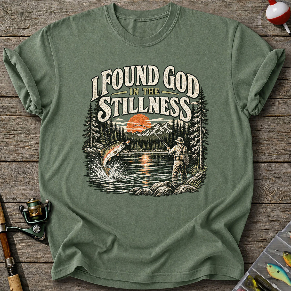 I Found God in the Stillness Trout Fly Fishing Graphic T-Shirt