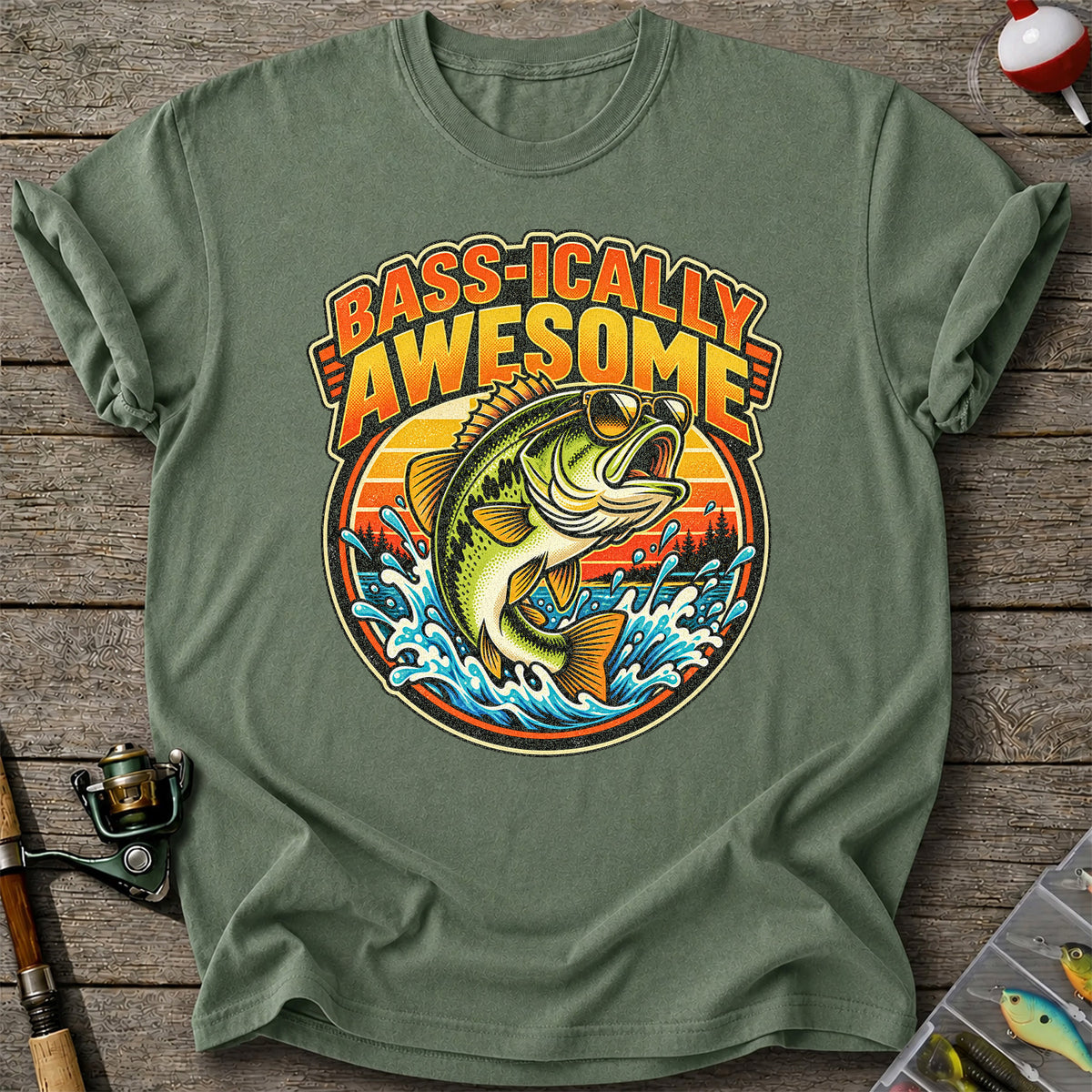 Bass-ically Awesome Funny Bass Fishing Graphic T-Shirt