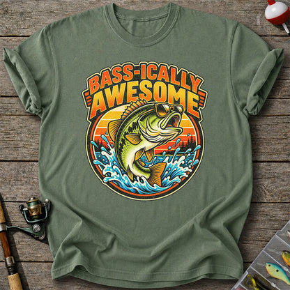 Bass-ically Awesome Funny Bass Fishing Graphic T-Shirt